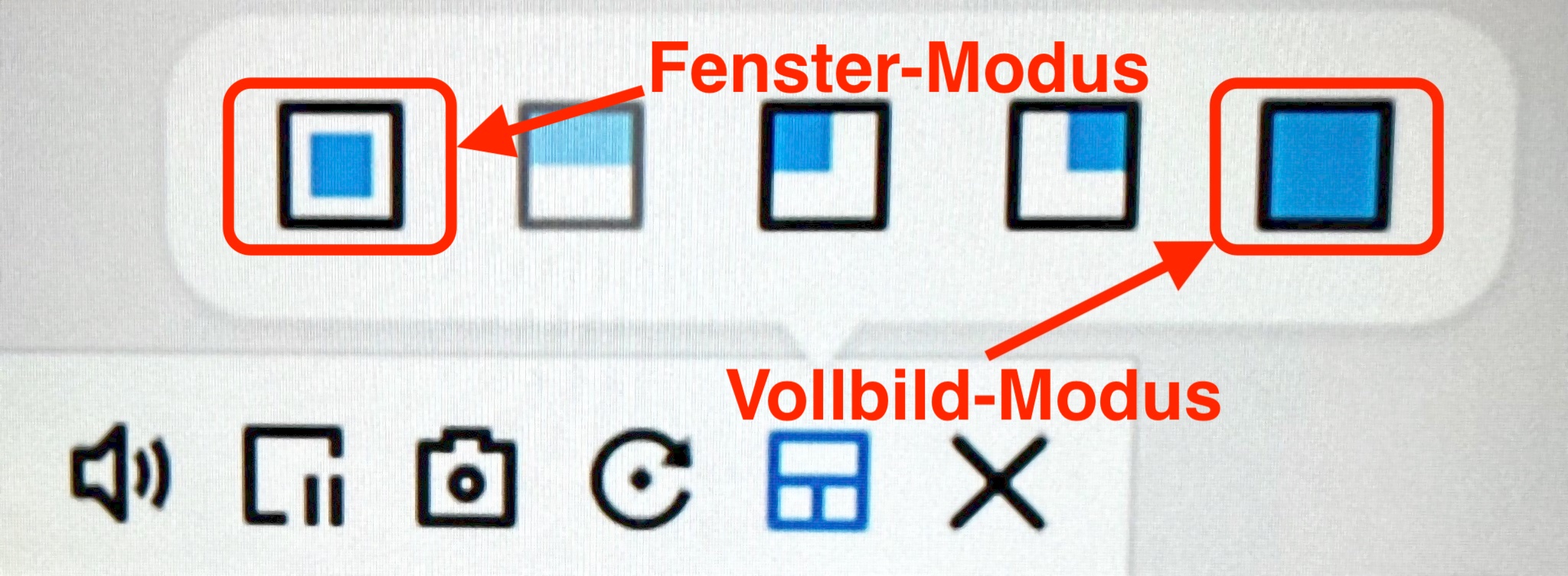 Vollbild-Modus auswählen